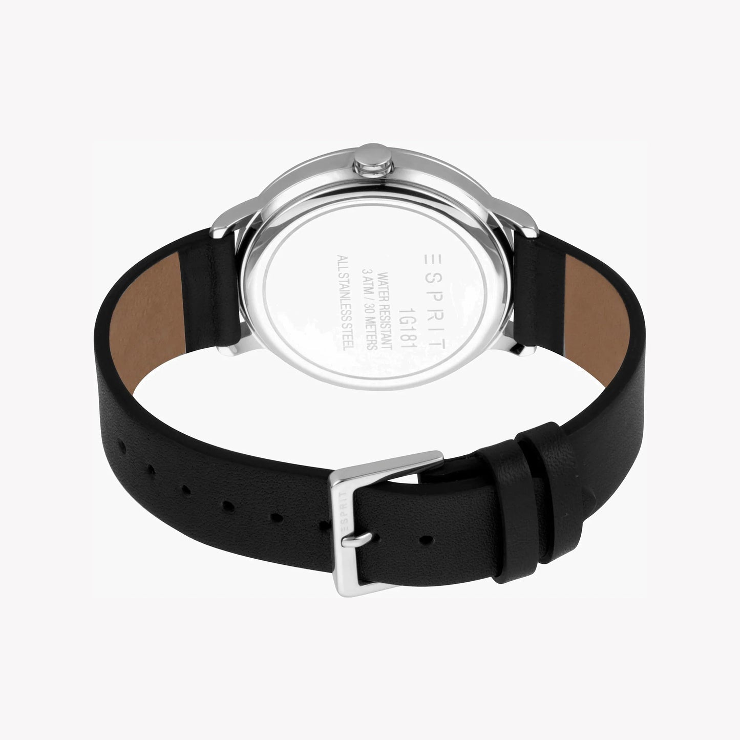 Esprit Men's Black Leather Watch, Silver Dial | ES1G201M0035-2