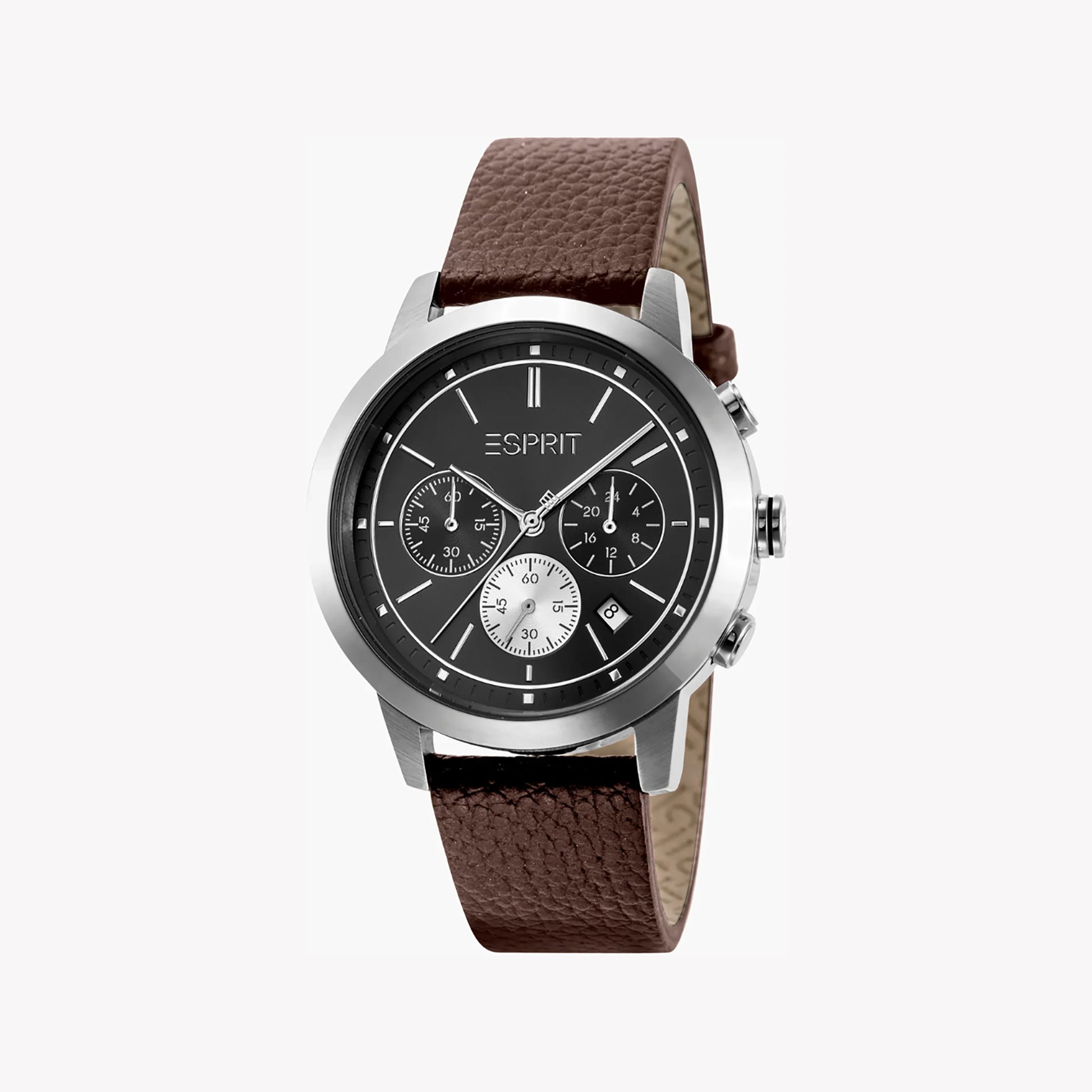 Esprit Men's Brown Leather Watch, Black Dial | ES1G081M0015-0