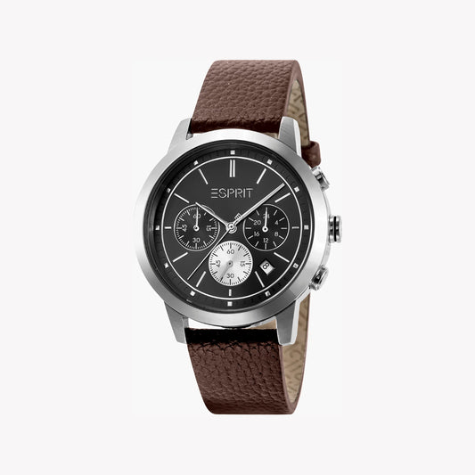 Esprit Men's Brown Leather Watch, Black Dial | ES1G081M0015-0