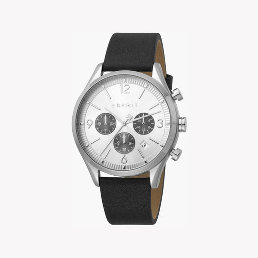 Esprit Men's Black Leather Watch, Silver Dial | ES1G120M0025-0
