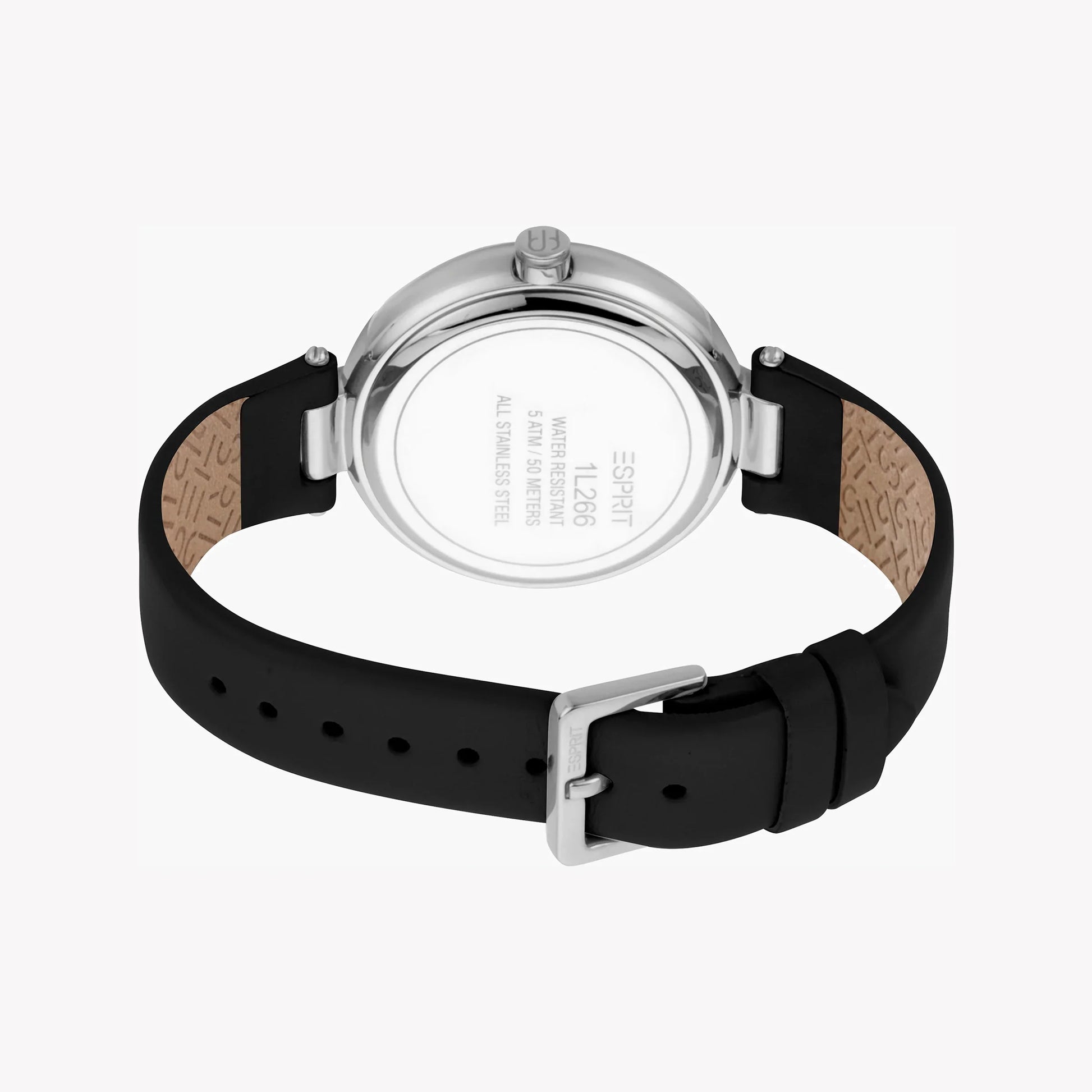 Esprit Women's Black Leather Watch, Silver Dial | ES1L147M0065-2