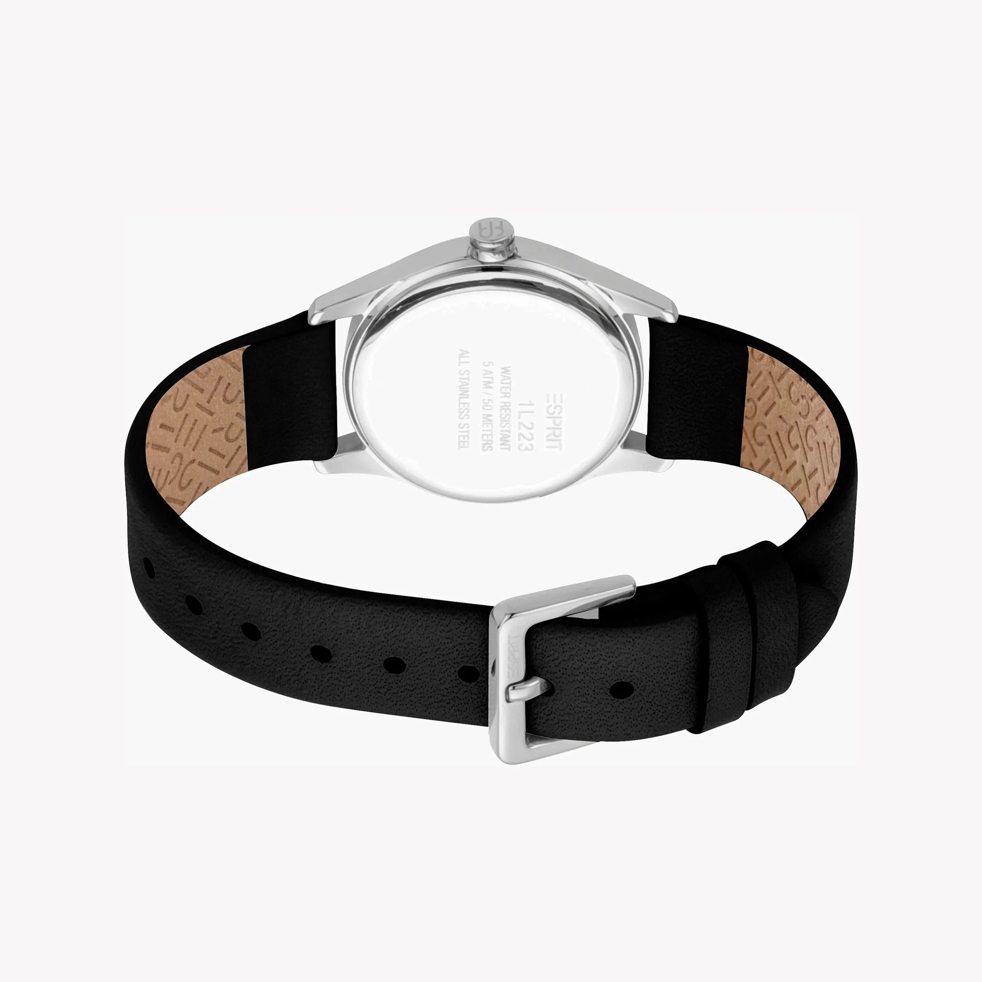 Esprit Women's Black Leather Watch, Silver Dial | ES1L000M0065-3