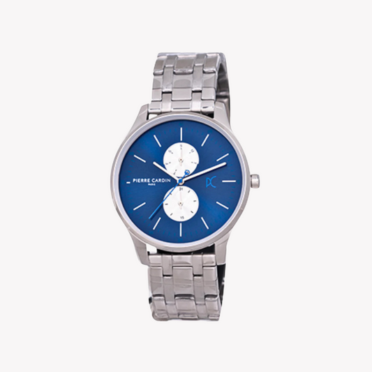 Pierre Cardin Men's Silver Metal Watch, Blue Dial | CBA.4027-0