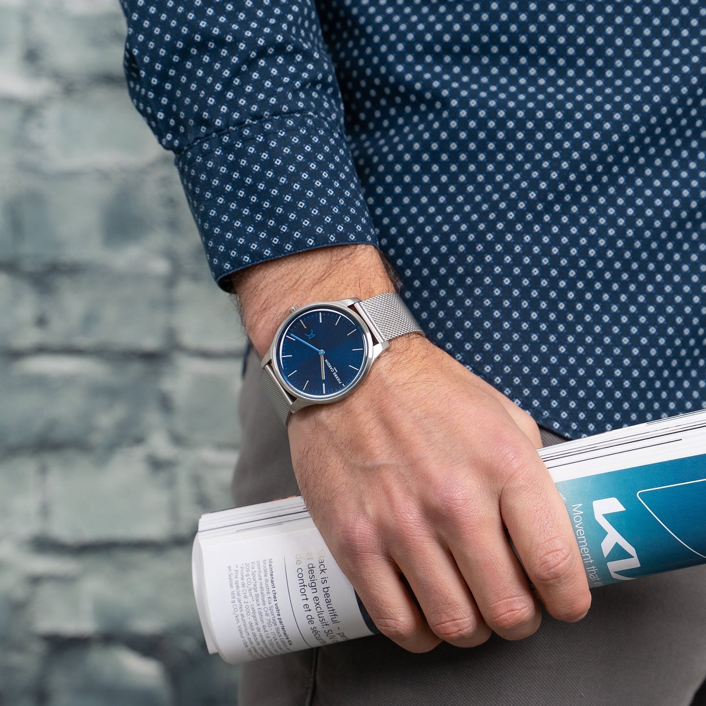 Pierre Cardin Men's Silver Stainless Steel Watch, Blue Dial | CBA.4004-4
