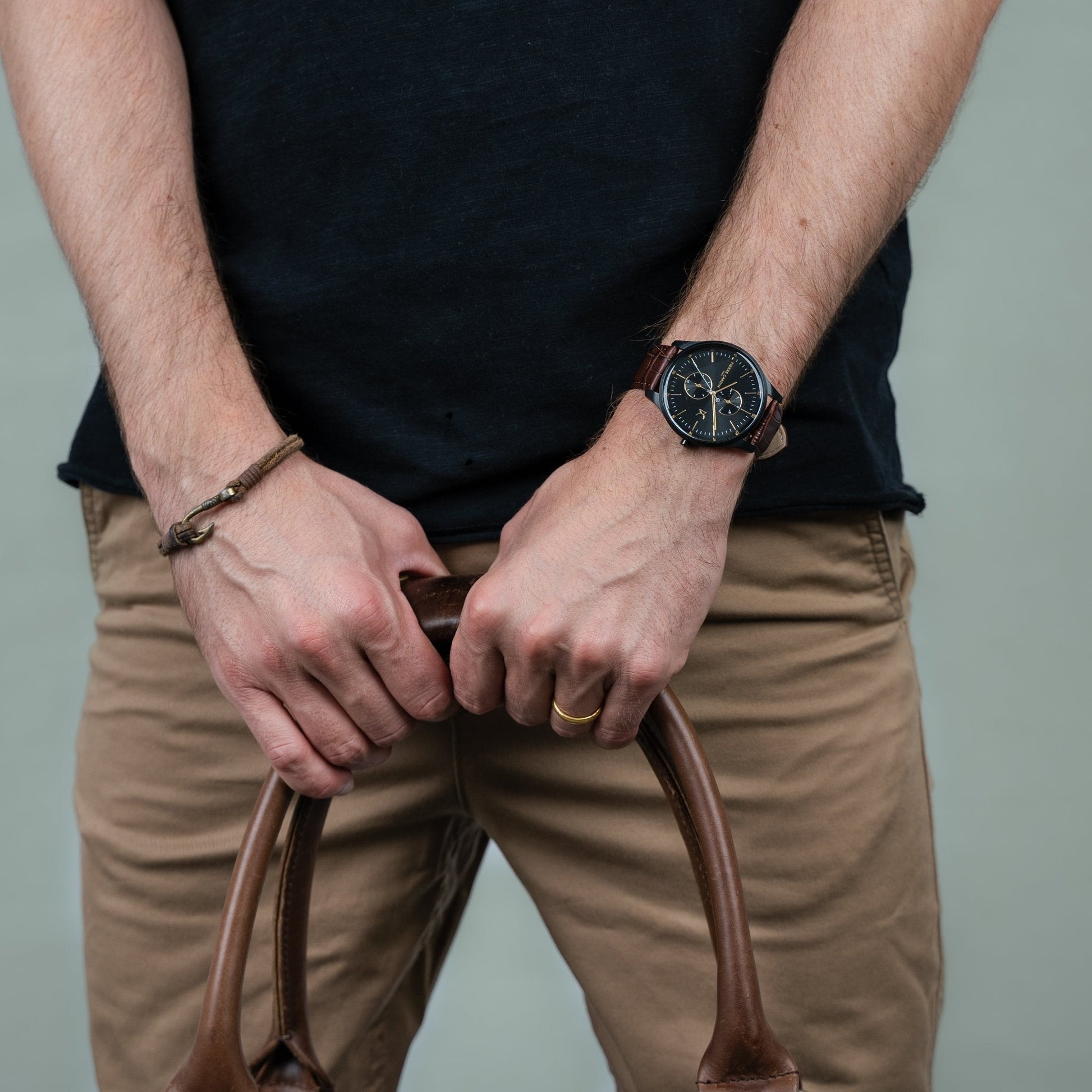 Pierre Cardin Men's Black Watch, Brown Leather Band | CBA.4028-1