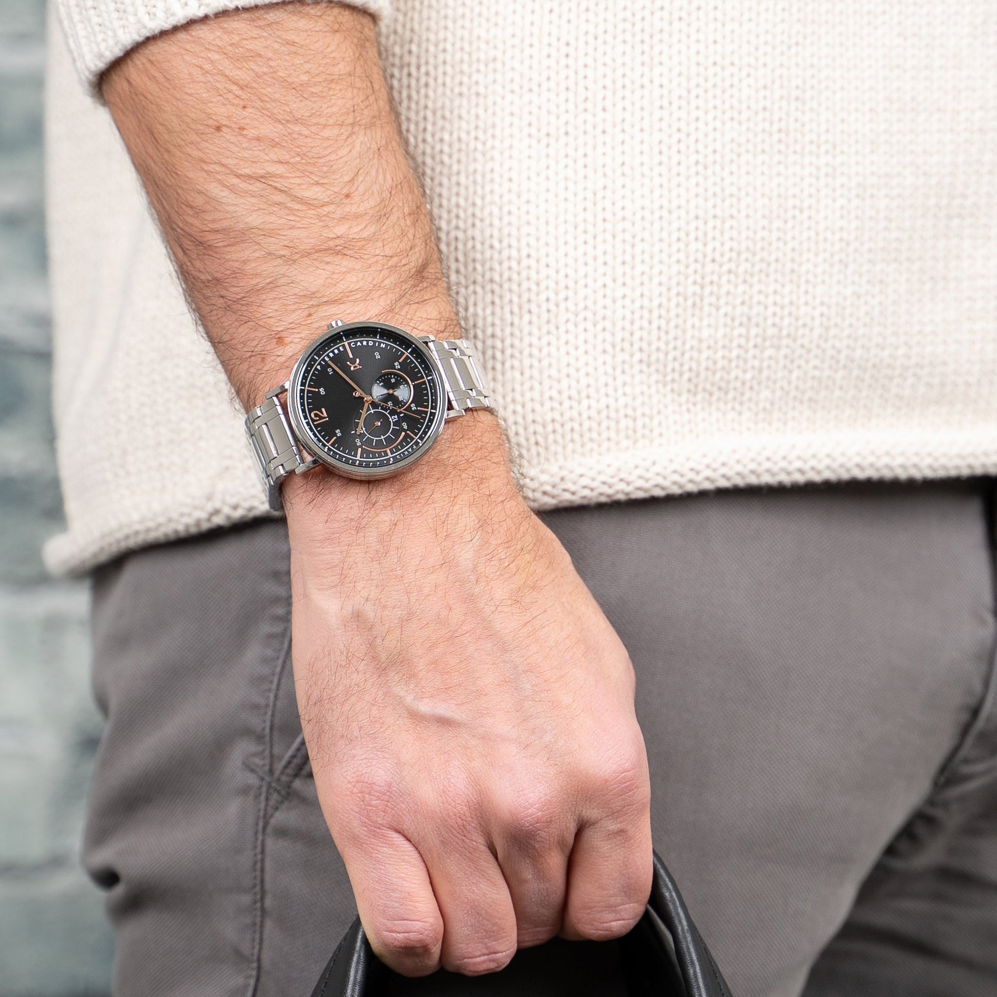 Pierre Cardin Men's Silver Stainless Steel Watch, Black Dial | CBN.3025-4