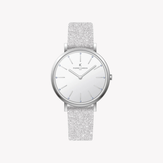 Pierre Cardin Women's Silver Leather Watch, White Dial | CBV.1115-0