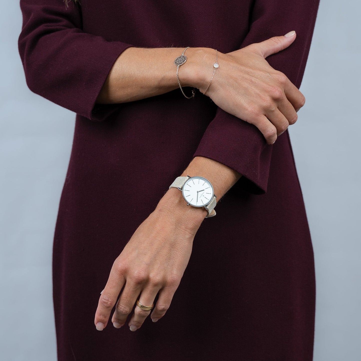 Pierre Cardin Women's Silver Leather Watch, White Dial | CBV.1115-1