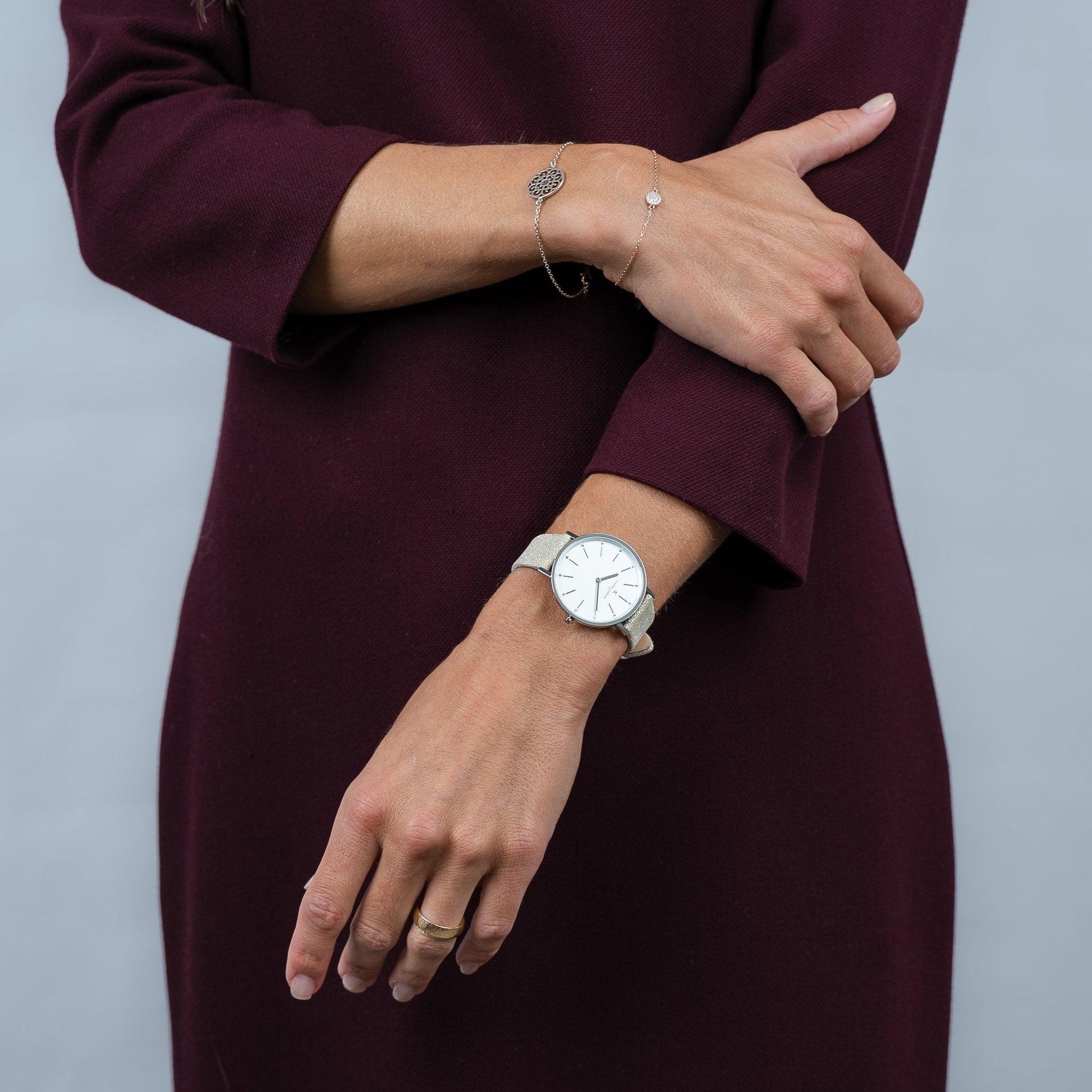 Pierre Cardin Women's Silver Leather Watch, White Dial | CBV.1115-1