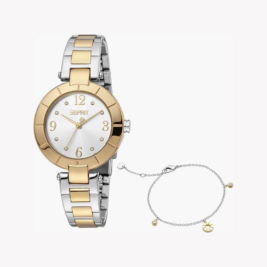 Esprit Women's Silver & Gold Stainless Steel Watch, Silver Dial | ES1L302M0035-0