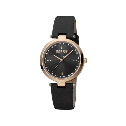 Esprit Women's Black Leather Watch, Black Dial | ES1L035M0015-0