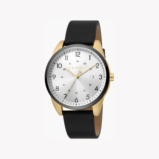 Esprit Men's Stainless Steel Watch, Black Leather Band | ES1G097M0035-0