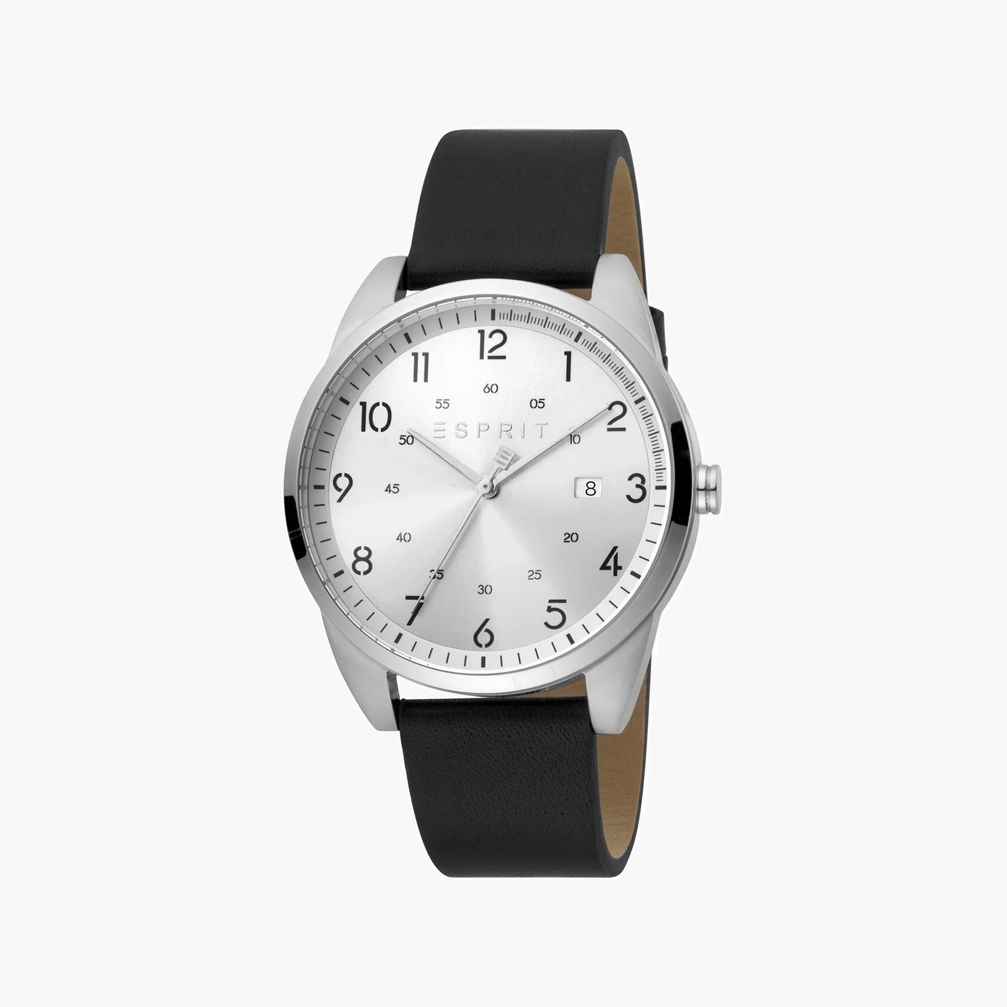 Esprit Men's Black Leather Watch, Silver Dial | ES1G093M0015-0