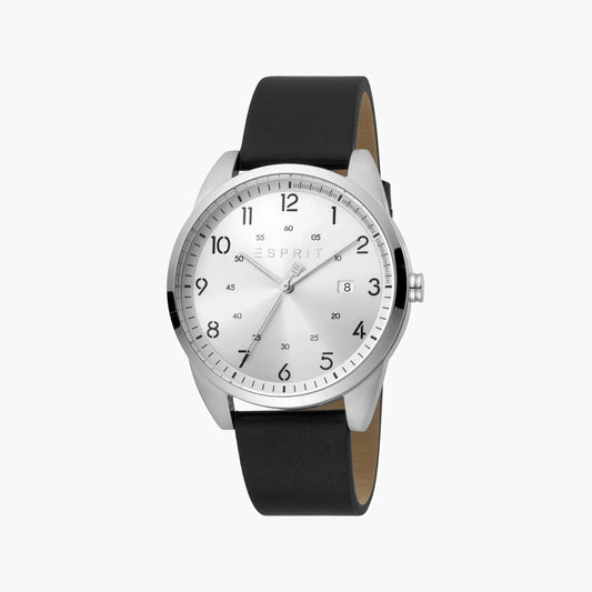 Esprit Men's Black Leather Watch, Silver Dial | ES1G093M0015-0