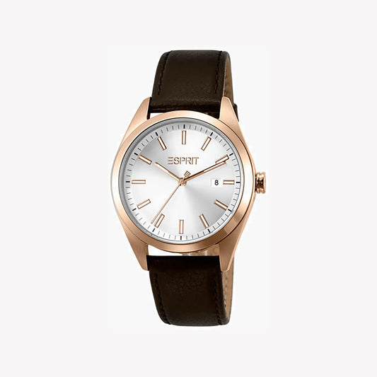 Esprit Men's Brown Leather Watch, Silver Dial | ES1G292M0035-0