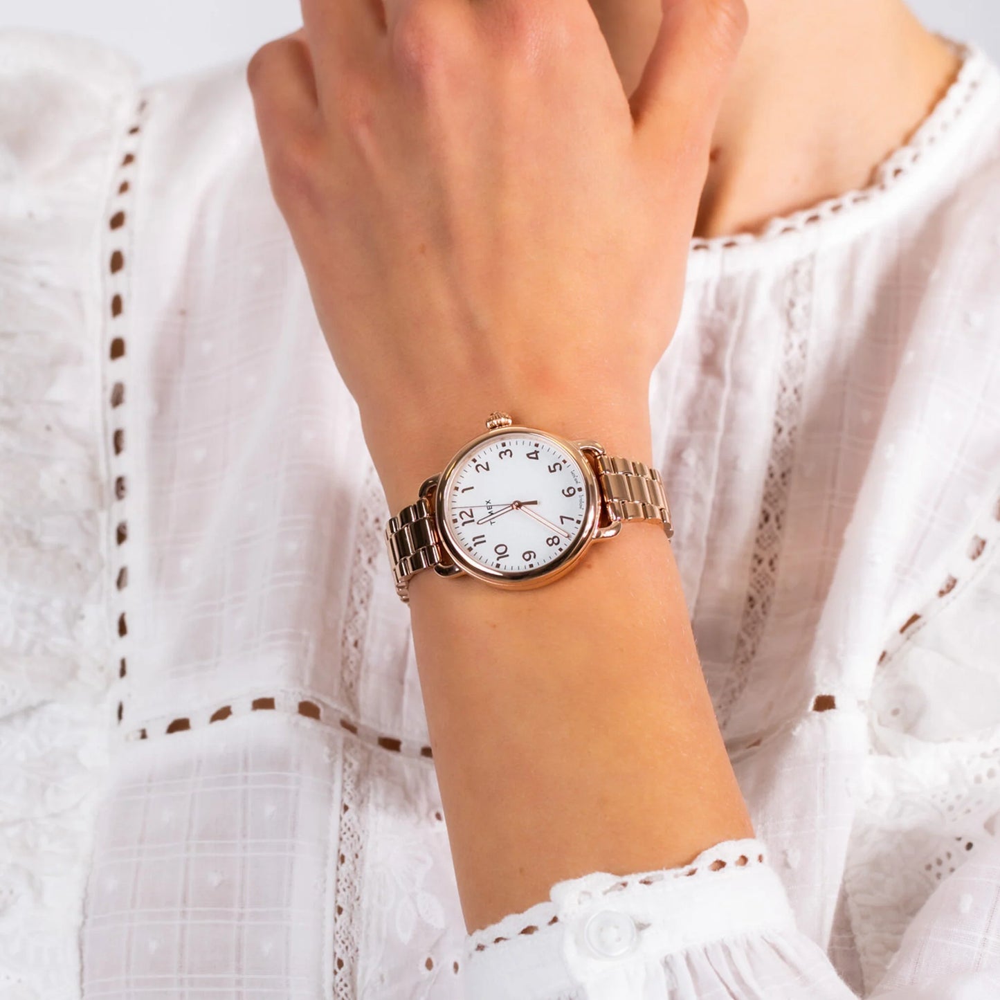Timex Women's Rose Gold Stainless Steel Watch, Silver Dial | TW2U14000-4