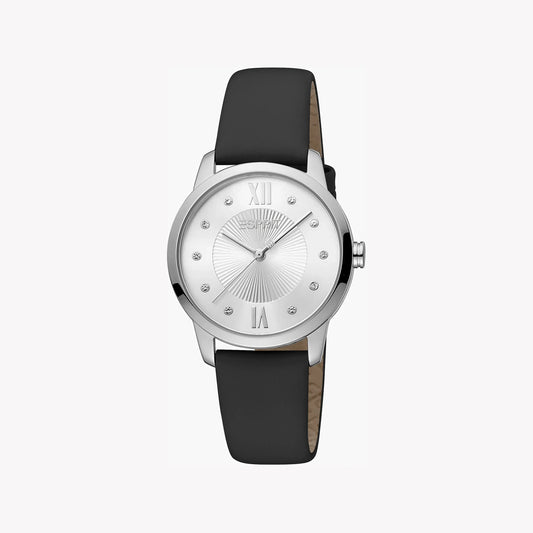 Esprit Women's Black Leather Watch, Silver Dial | ES1L150M0015-0