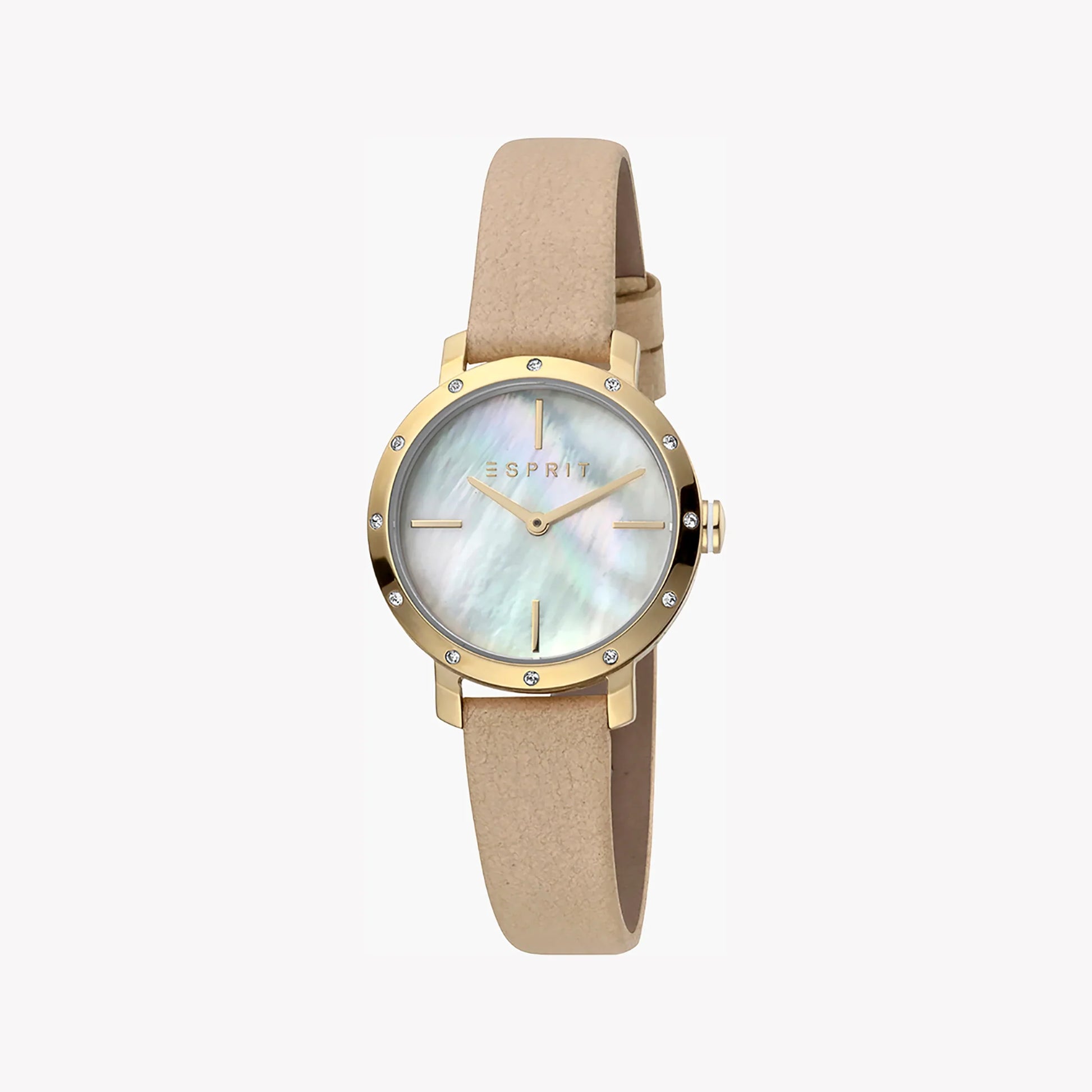 Esprit Women's Beige Leather Watch, White Mother of Pearls | ES1L123M0016-1