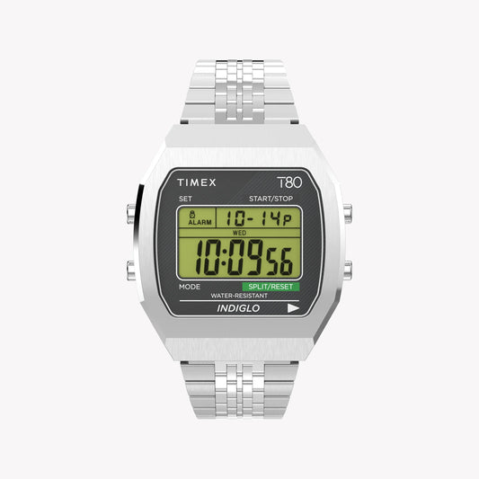 Timex Unisex Stainless Steel Black Lens Watch, Silver | T80-0
