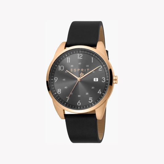 Esprit Men's Black Leather Watch, Black Dial | ES1G052M0025-0
