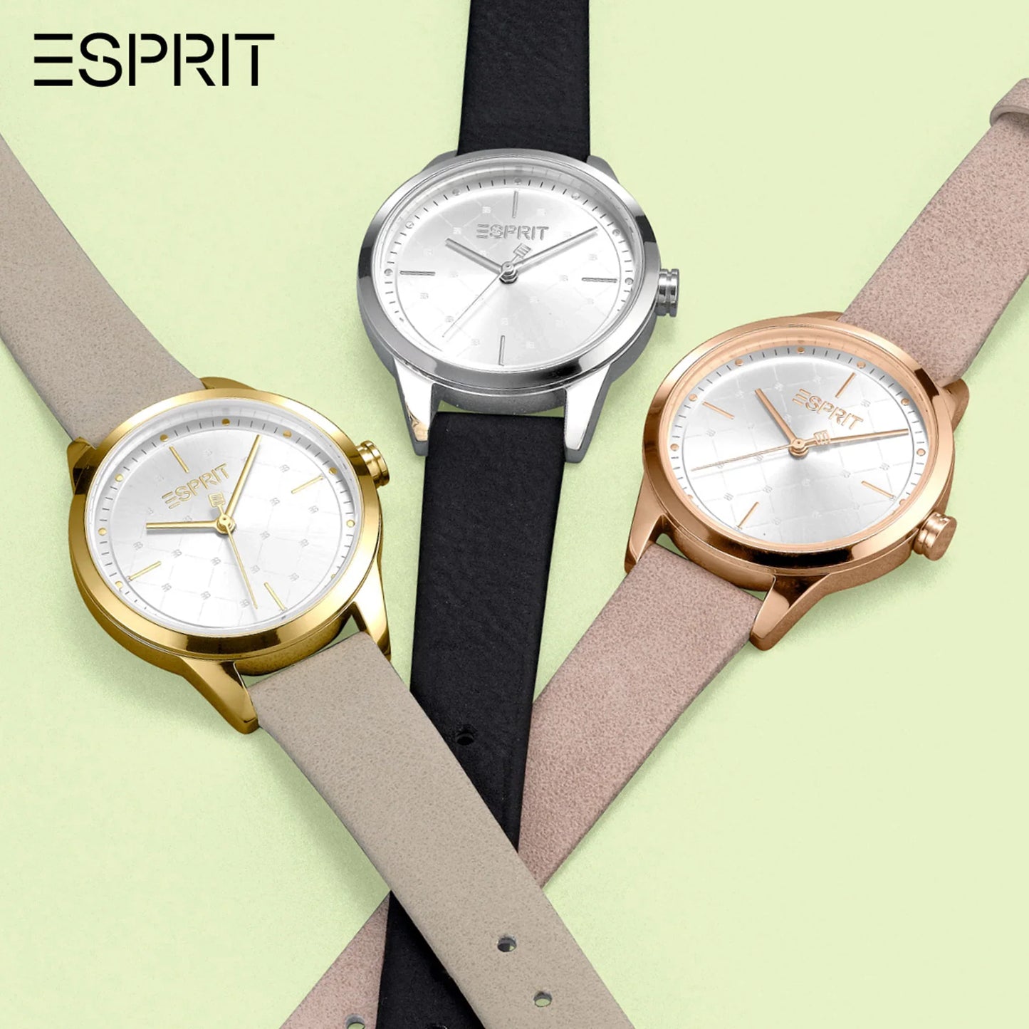 Esprit Women's Black Faux Leather Watch, Silver Dial | ES1L197M0015-4