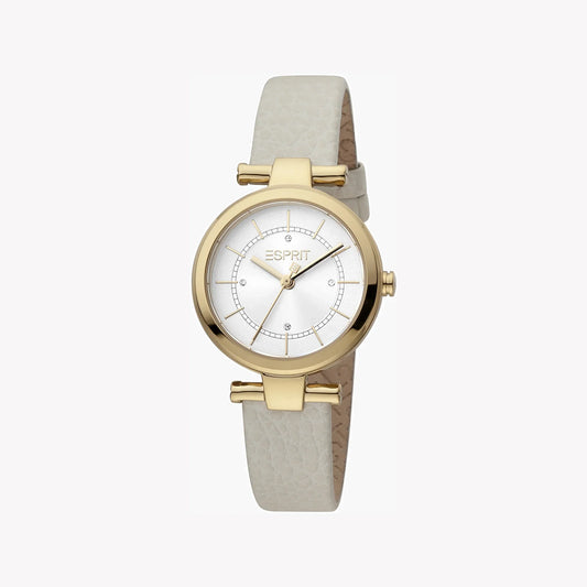 Esprit Women's Beige Leather Watch, Silver Dial | ES1L085M0035-0