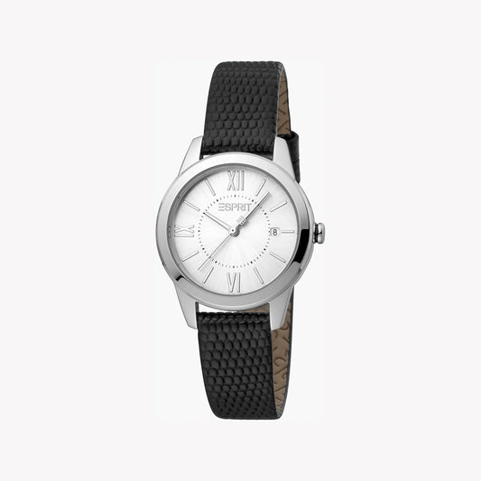 Esprit Women's Black Leather Watch, Silver Dial | ES1L192M0015-0
