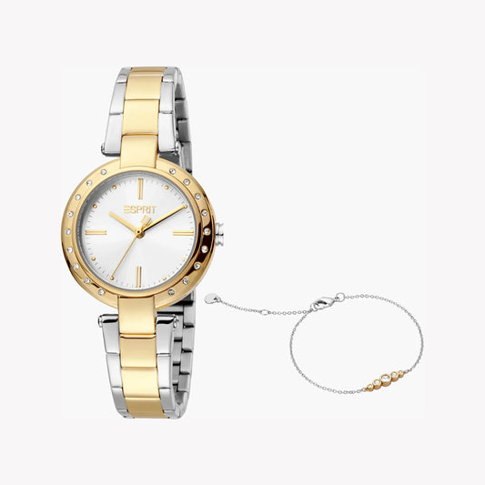 Esprit Women's Silver & Gold Stainless Steel Watch, Silver Dial | ES1L177M0055-0
