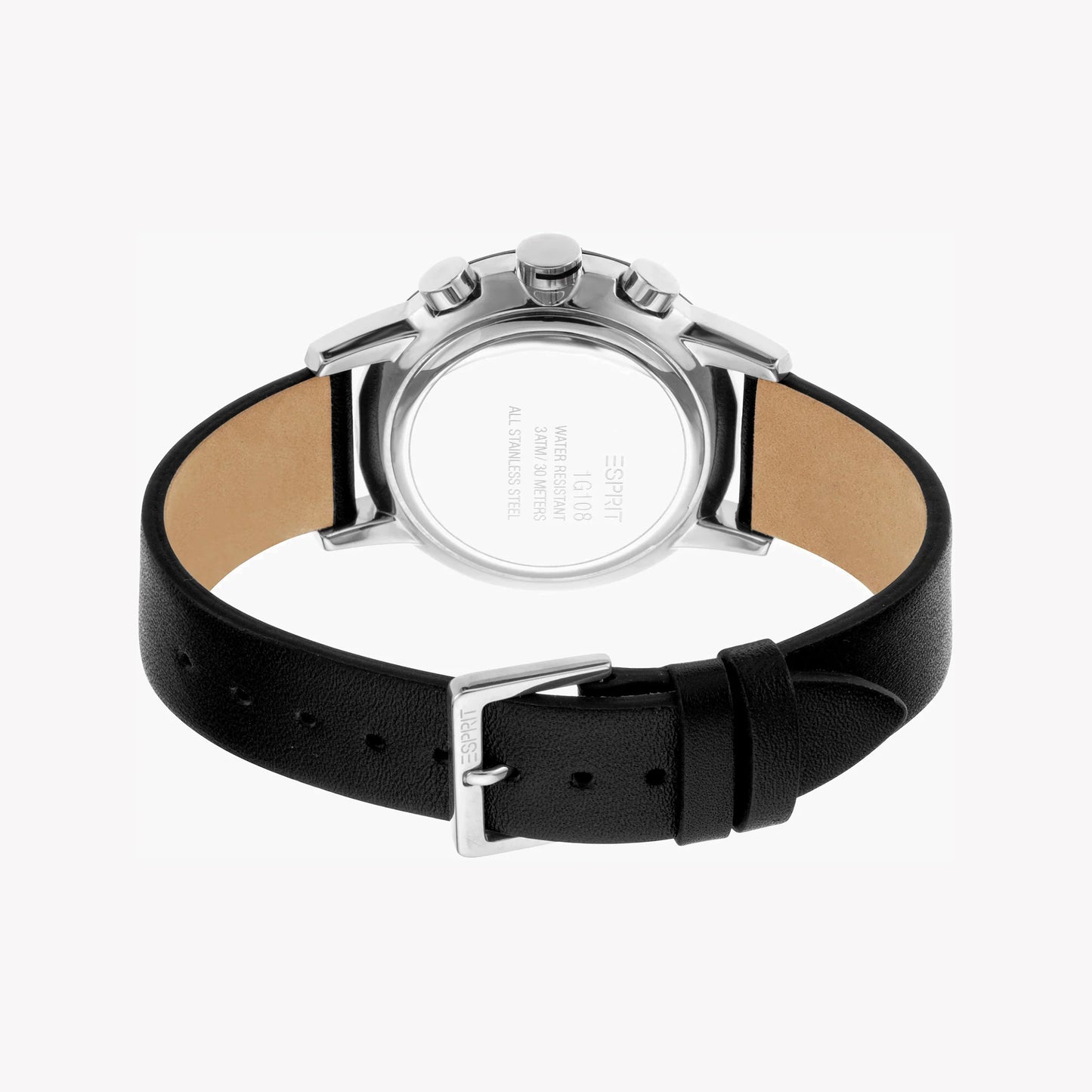Esprit Men's Black Leather Watch, Silver Dial | ES1G030M0095-2