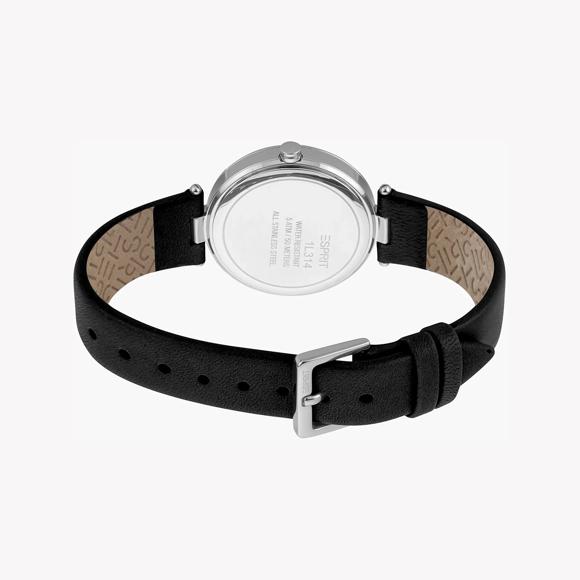 Esprit Women's Black Leather Watch, Silver Dial | ES1L188M0035-2