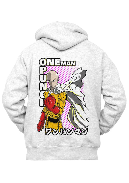 Felpa con Cappuccio Bianca Retro One Punch Man Saitama Anime-0