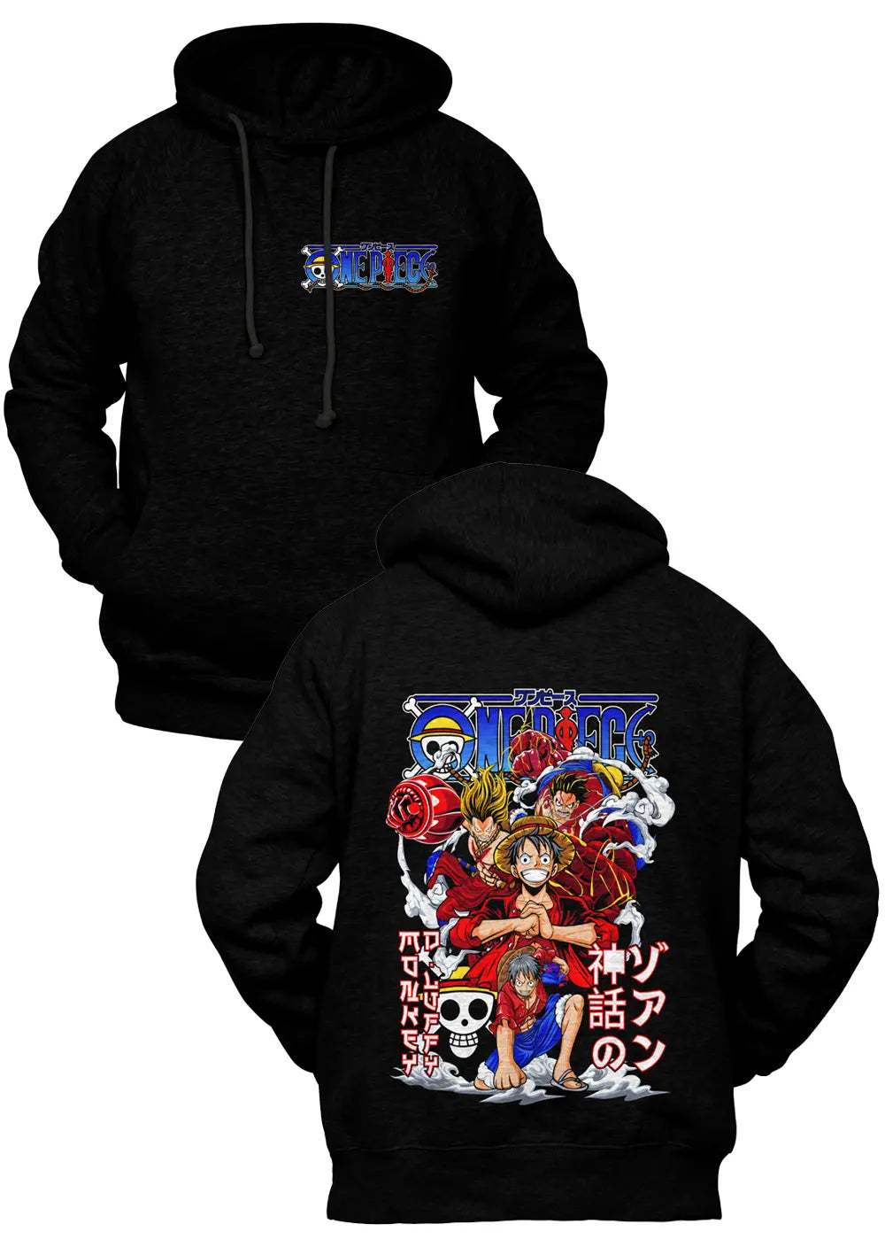 Felpa con Cappuccio Fronte Retro Monkey D Luffy Rubber One Piece Anime-0