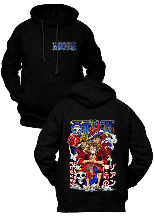 Felpa con Cappuccio Fronte Retro Monkey D Luffy Rubber One Piece Anime-0