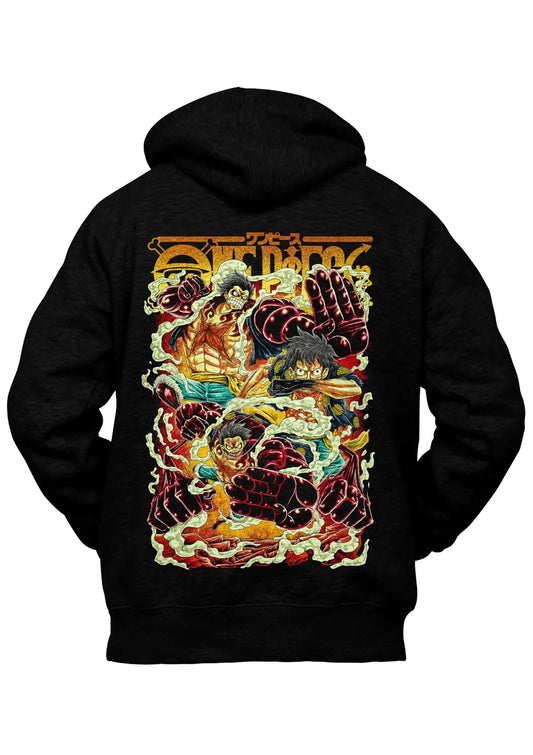 Felpa con Cappuccio Retro Monkey D Luffy Rubber Gear 4 One Piece Anime-0