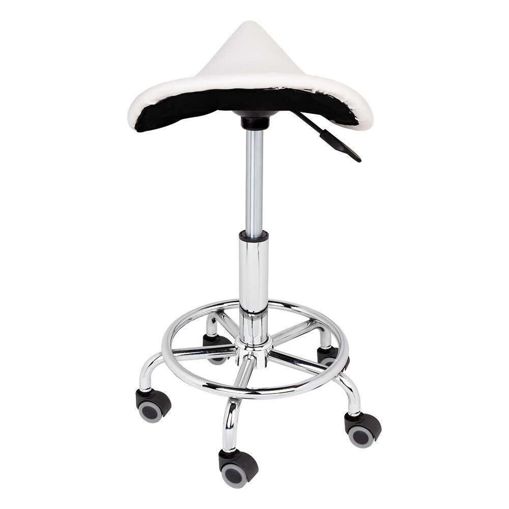 Saddle, rolling cosmetic chair-white-1