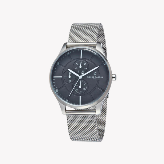 Pierre Cardin Men's Silver Stainless Steel Watch, Black Dial | PC902731F107-0