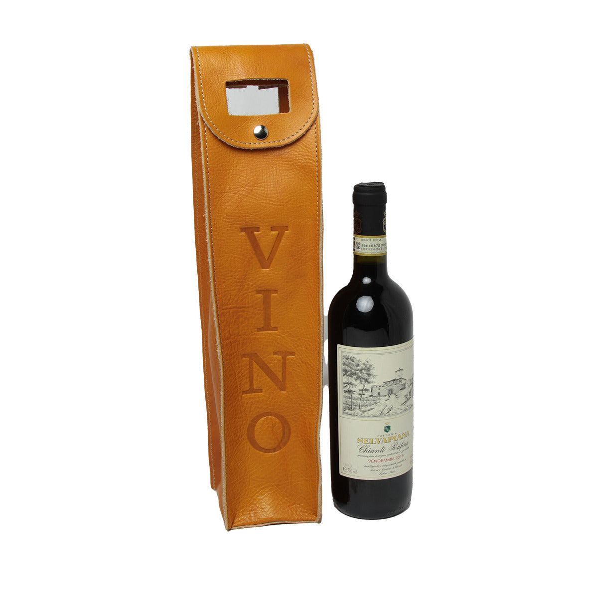 Leather wine holder - yellow ocher-0