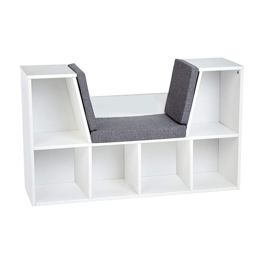 Storage shelf with seat and cushion-0