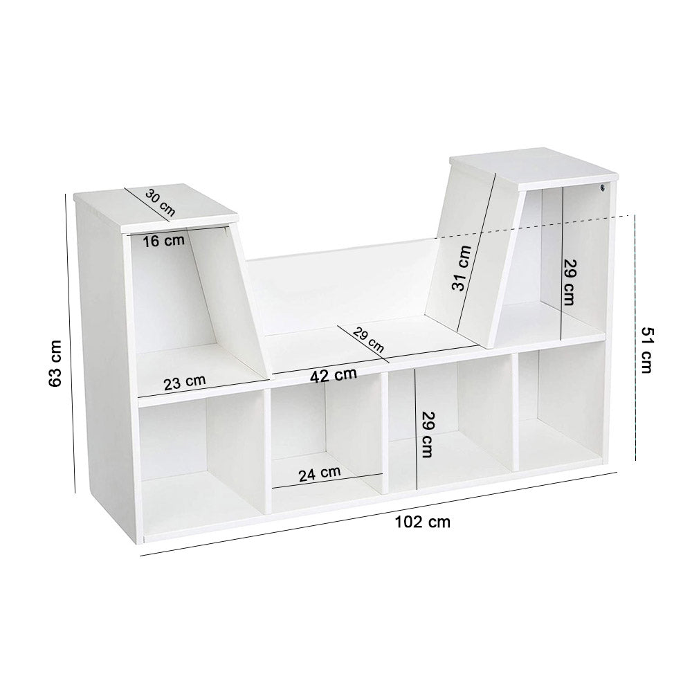 Storage shelf with seat and cushion-4