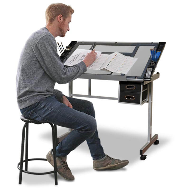 Design table with tiltable, glass table top-3