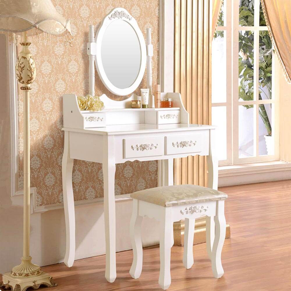 Mirrored dressing table with chair, Rome in several colors-white-1